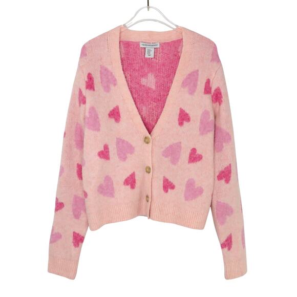 Cupcakes and Cashmere Pink Heart Fuzzy Knit Cardigan XS Valentine's Pastel Cute - Picture 1 of 5